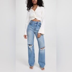 Reformation Sky Blue Distressed Wide Leg Jeans